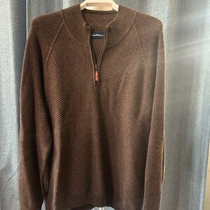 Tommy Bahamas sz XL Brown herringbone knit 1/2 zip front cotton sweater